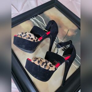 Qupid Black and Red Leopard Print Heels